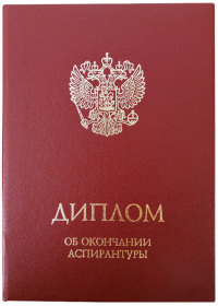 Твердая обложка для ДИПЛОМА об окончании аспирантуры (с гербом РФ, бордовая)